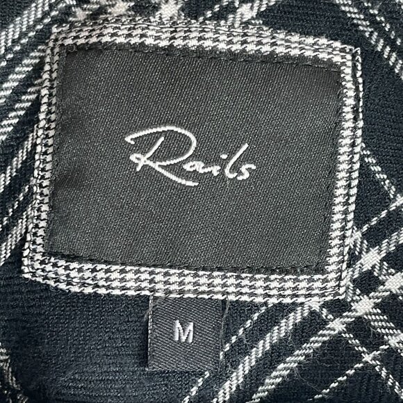 Rails Womens Medium Plaid Long Sleeve Button Up Shirt Black White Flannel Top - Picture 3 of 7